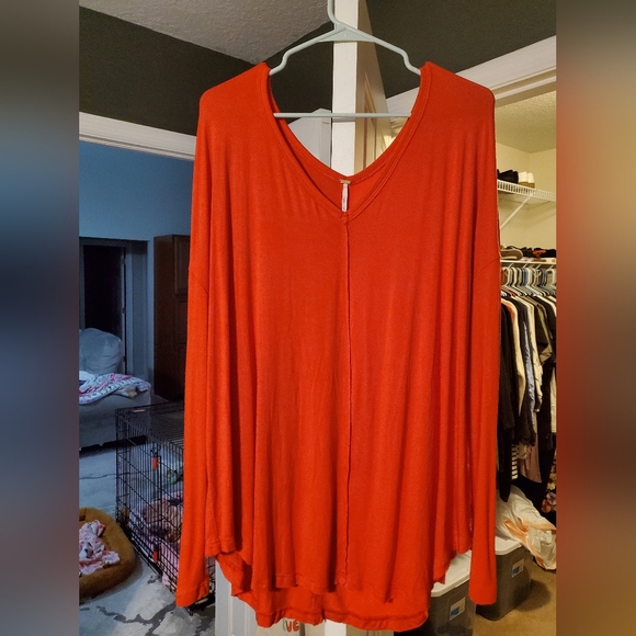 Free People Tops - FP Bright Red Long Sleeve Top